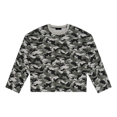 STILL. Unisex Camo Waffle Raw Edge Long Sleeve T-Shirt in Grey Camo