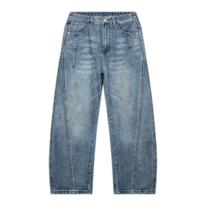 STILL. Unisex Vintage Wash Barrel Leg Jeans in Vintage Wash Blue