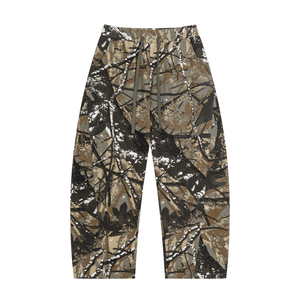 STILL. Unisex Tree Camo Barrel Leg Pants in Brown Tree Camo
