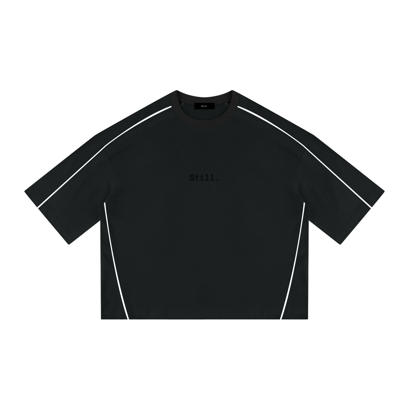 STILL. Heavyweight Boxy Piping T-Shirt — boxy heavyweight cotton tee with tonal piping