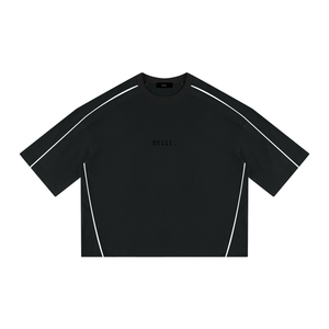 STILL. Heavyweight Boxy Piping T-Shirt — boxy heavyweight cotton tee with tonal piping