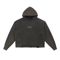 Still. Distressed Boxy Hoodie, front view