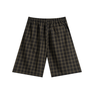 STILL. Plaid Wide Leg Shorts — lightweight plaid shorts with elastic waist