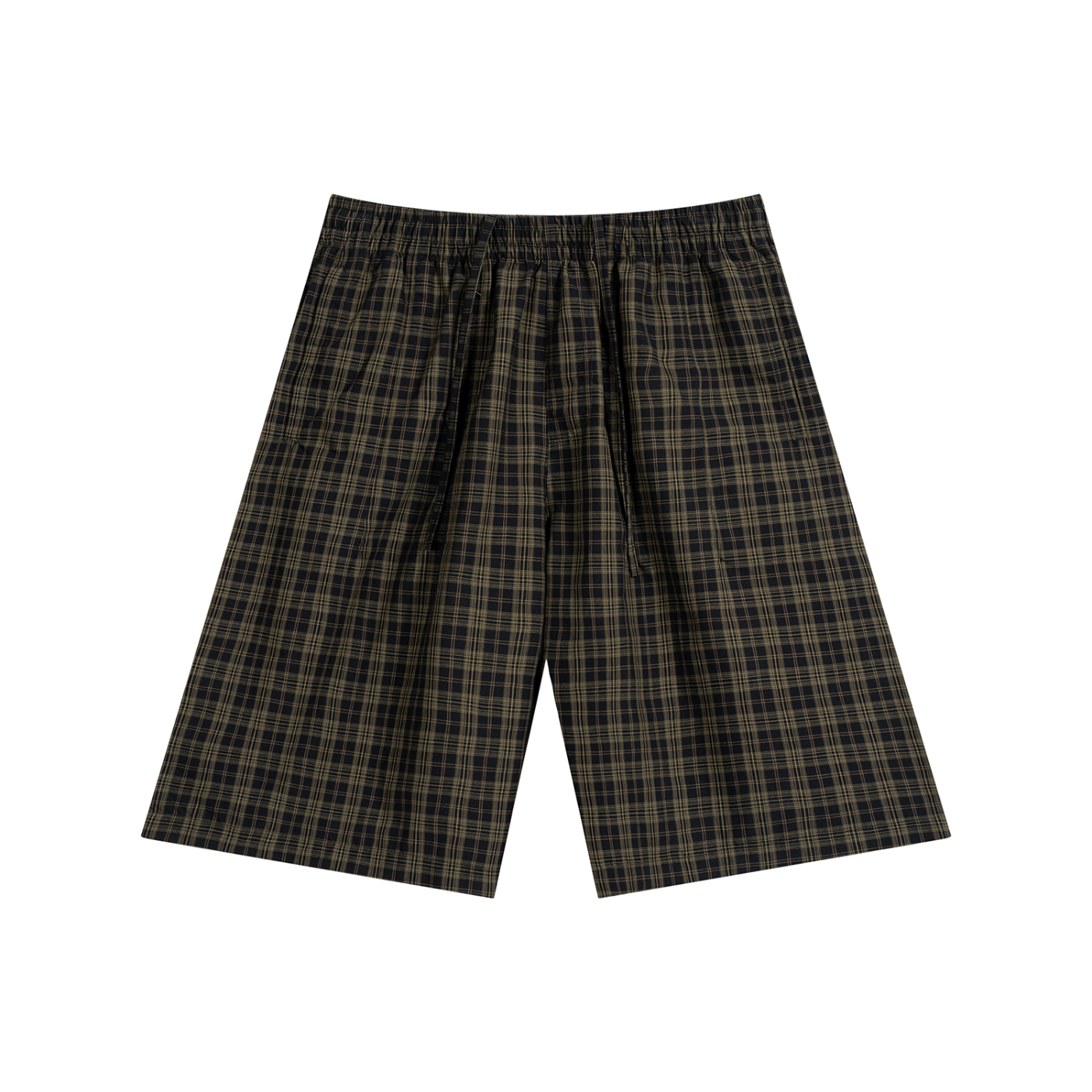 STILL. Plaid Wide Leg Shorts — lightweight plaid shorts with elastic waist