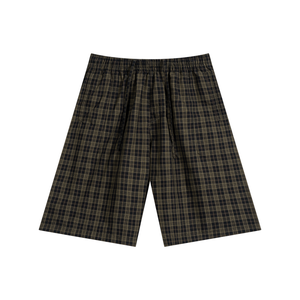 STILL. Plaid Wide Leg Shorts — lightweight plaid shorts with elastic waist