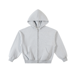 STILL. Contrast Stitch Boxy Zip Hoodie in Grey