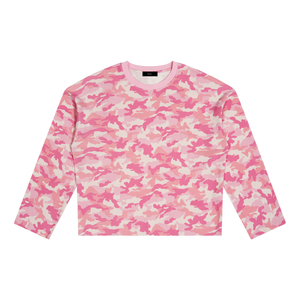 STILL. Unisex Camo Waffle Raw Edge Long Sleeve T-Shirt in Pink Camo