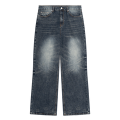 STILL. Men's Knee Fade Straight Leg Jeans in Washed Blue