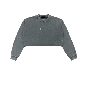 Snow Washed Raw Edge Cropped Sweatshirt image 4