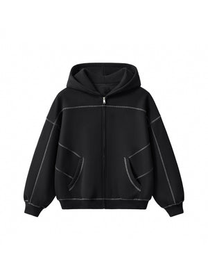 STILL. Contrast Stitch Boxy Zip Hoodie, additional view