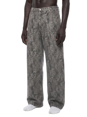 STILL. Leopard Wide Leg Jeans, worn by a model