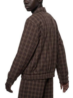 STILL. Plaid Zip Track Jacket, worn by a model