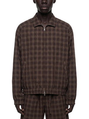 STILL. Plaid Zip Track Jacket, worn by a model