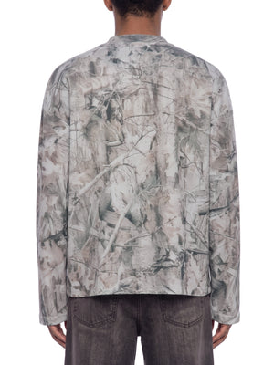 STILL. Unisex Tree Camo Waffle Long Sleeve T-Shirt, worn by a model