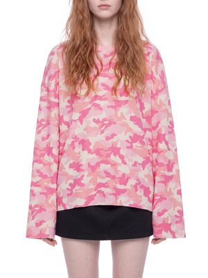 STILL. Unisex Camo Waffle Raw Edge Long Sleeve T-Shirt, worn by a model