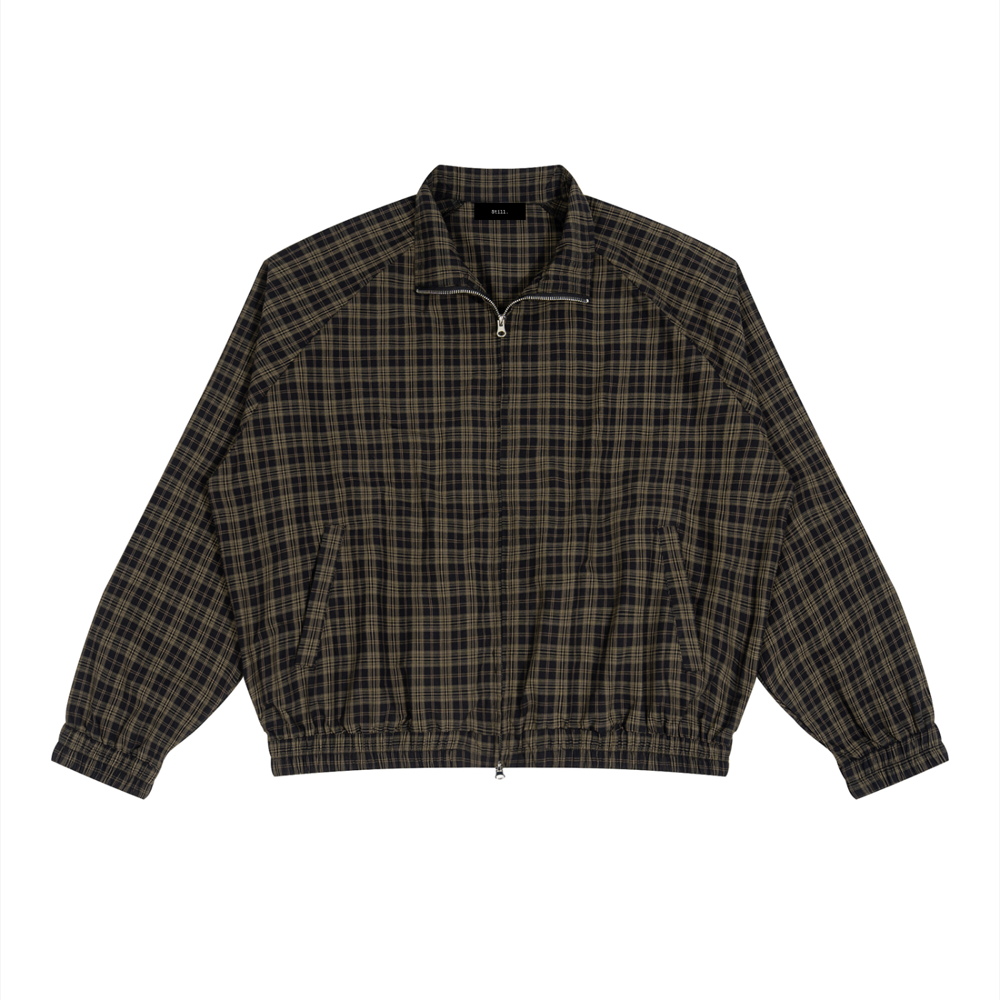 STILL. Plaid Zip Track Jacket — lightweight plaid track jacket with full zip
