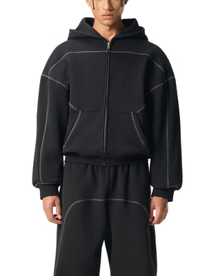Contrast-Stitched Boxy Fleece Zip Hoodie image 0