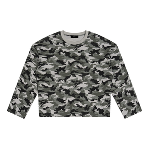 STILL. Unisex Camo Waffle Raw Edge Long Sleeve T-Shirt in Grey Camo