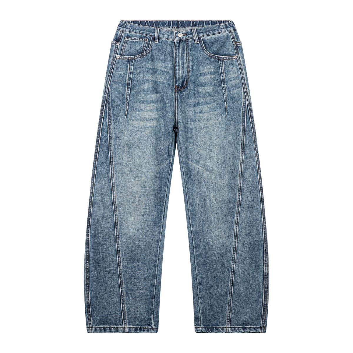 STILL. Unisex Vintage Wash Barrel Leg Jeans in Vintage Wash Blue
