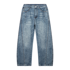 STILL. Unisex Vintage Wash Barrel Leg Jeans in Vintage Wash Blue