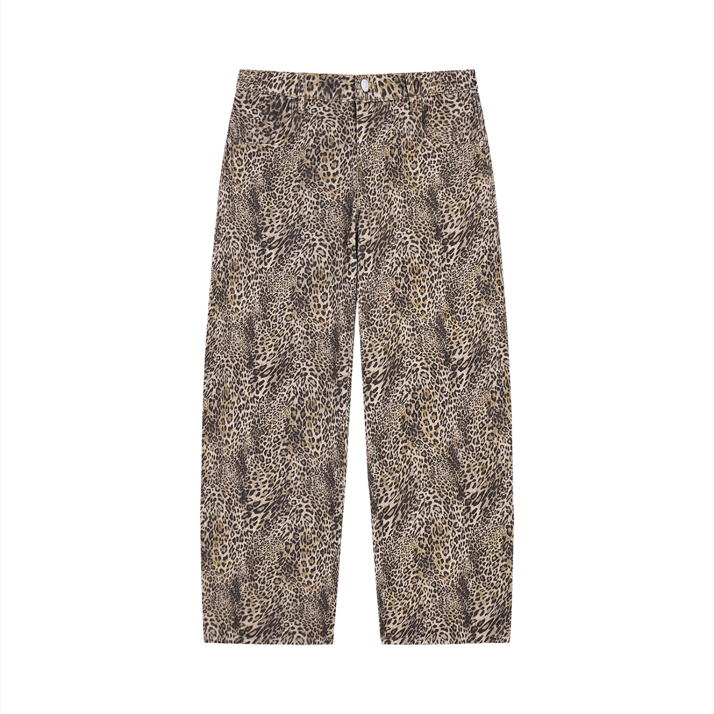 STILL. Leopard Wide Leg Jeans — vintage wash leopard print cotton denim