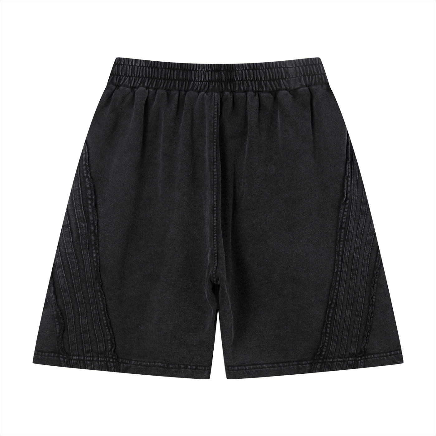 STILL. Vintage Wash Raw Edge Shorts — garment-washed cotton shorts with raw edge hems