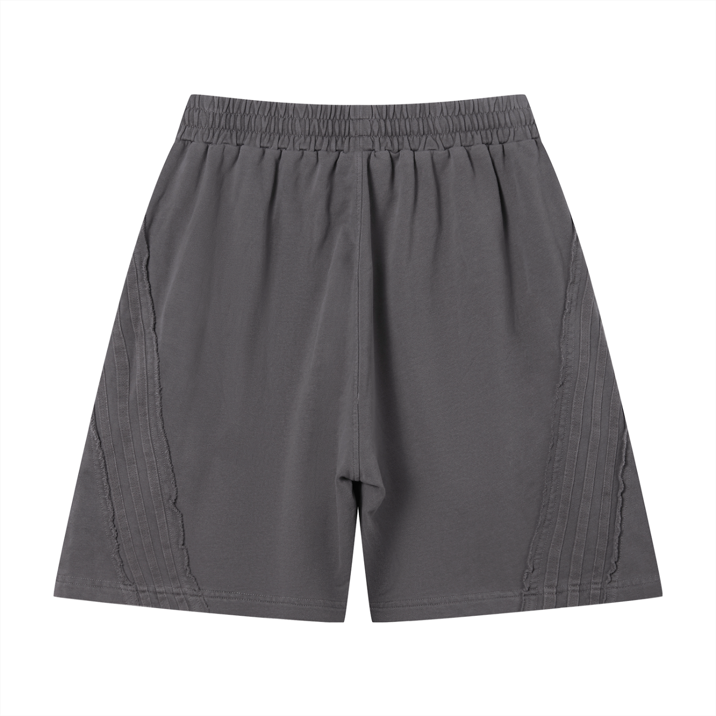 STILL. Vintage Wash Raw Edge Shorts — garment-washed cotton shorts with raw edge hems