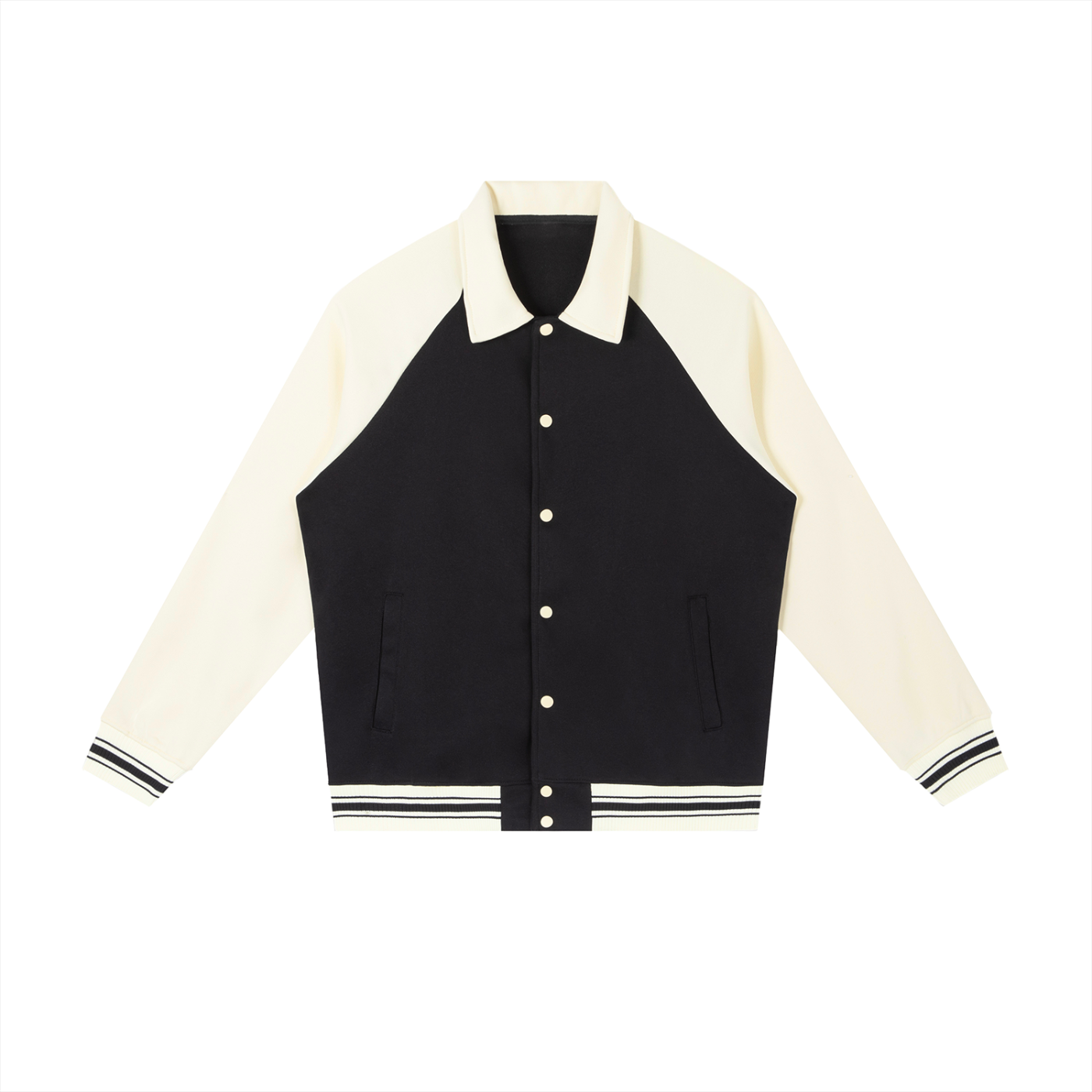 STILL. Contrast Raglan Baseball Jacket — cotton-blend varsity jacket with contrast sleeves