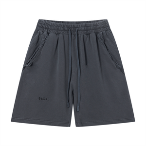 STILL. Vintage Wash Raw Edge Shorts — garment-washed cotton shorts with raw edge hems