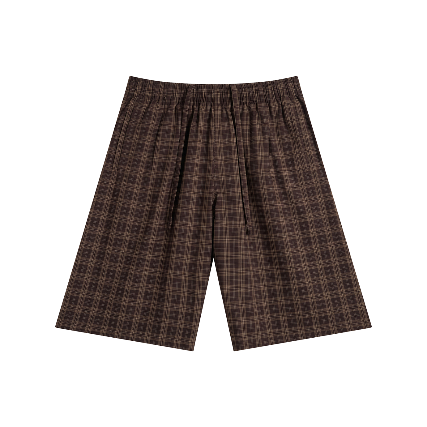 STILL. Plaid Wide Leg Shorts — lightweight plaid shorts with elastic waist