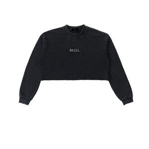 Snow Washed Raw Edge Cropped Sweatshirt image 3