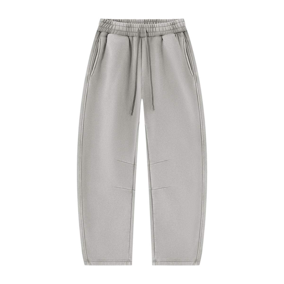 STILL. Unisex Vintage Wash Barrel Leg Fleece Sweatpants in Light Grey