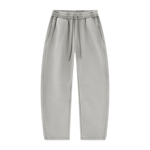 STILL. Unisex Vintage Wash Barrel Leg Fleece Sweatpants in Light Grey