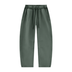 STILL. Unisex Vintage Wash Barrel Leg Fleece Sweatpants in Washed Green