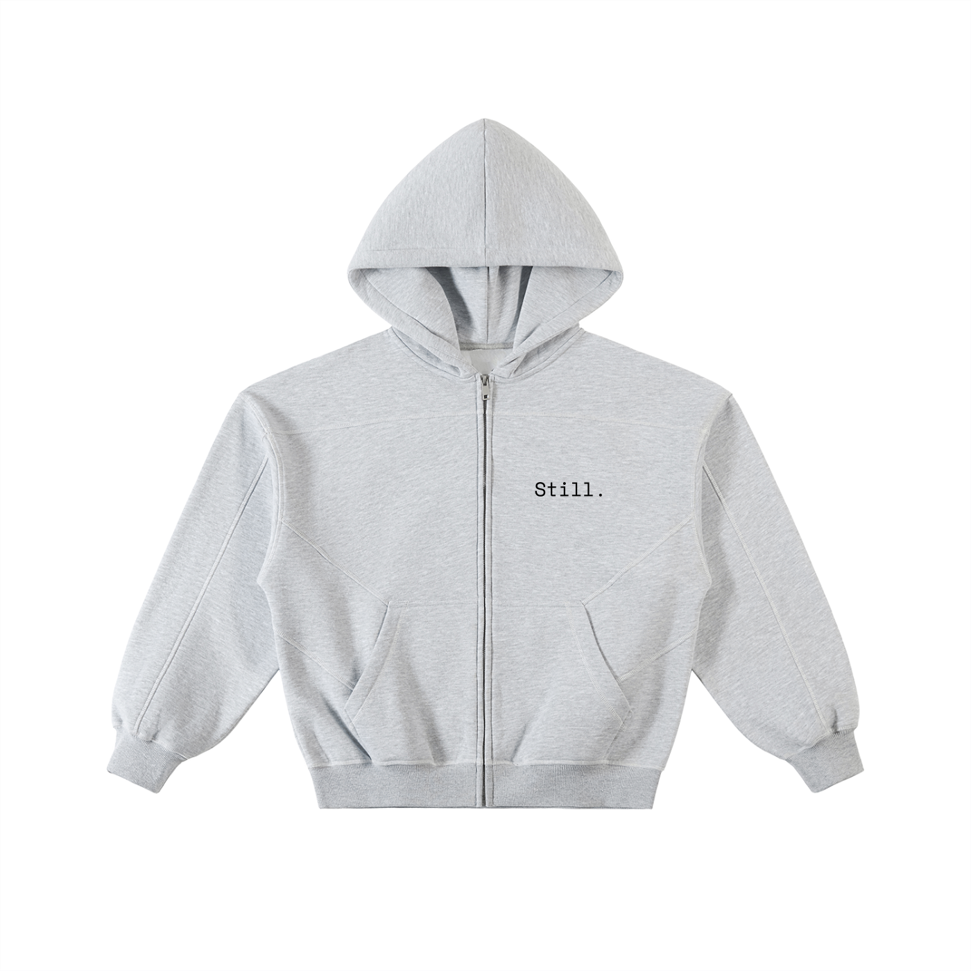 Contrast-Stitched Boxy Fleece Zip Hoodie image 4