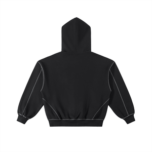 Contrast-Stitched Boxy Fleece Zip Hoodie image 2