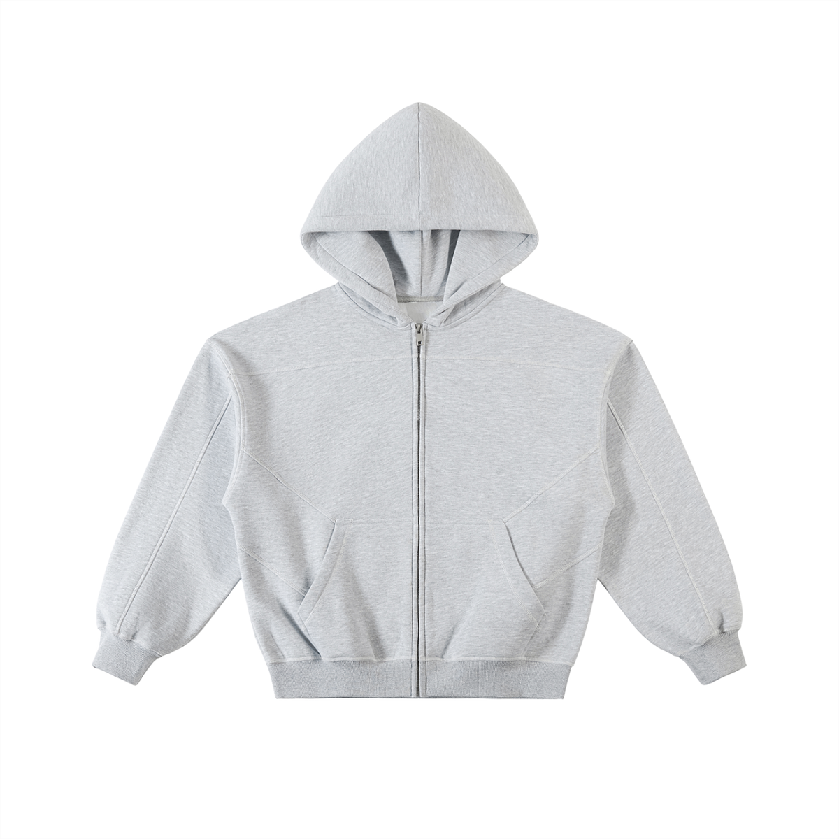 STILL. Contrast Stitch Boxy Zip Hoodie in Grey