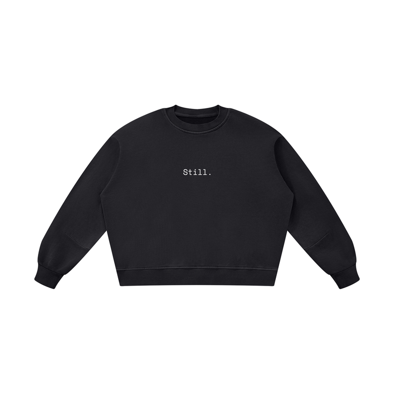 STILL. Boxy Vintage Wash Sweatshirt — garment-washed cotton crewneck