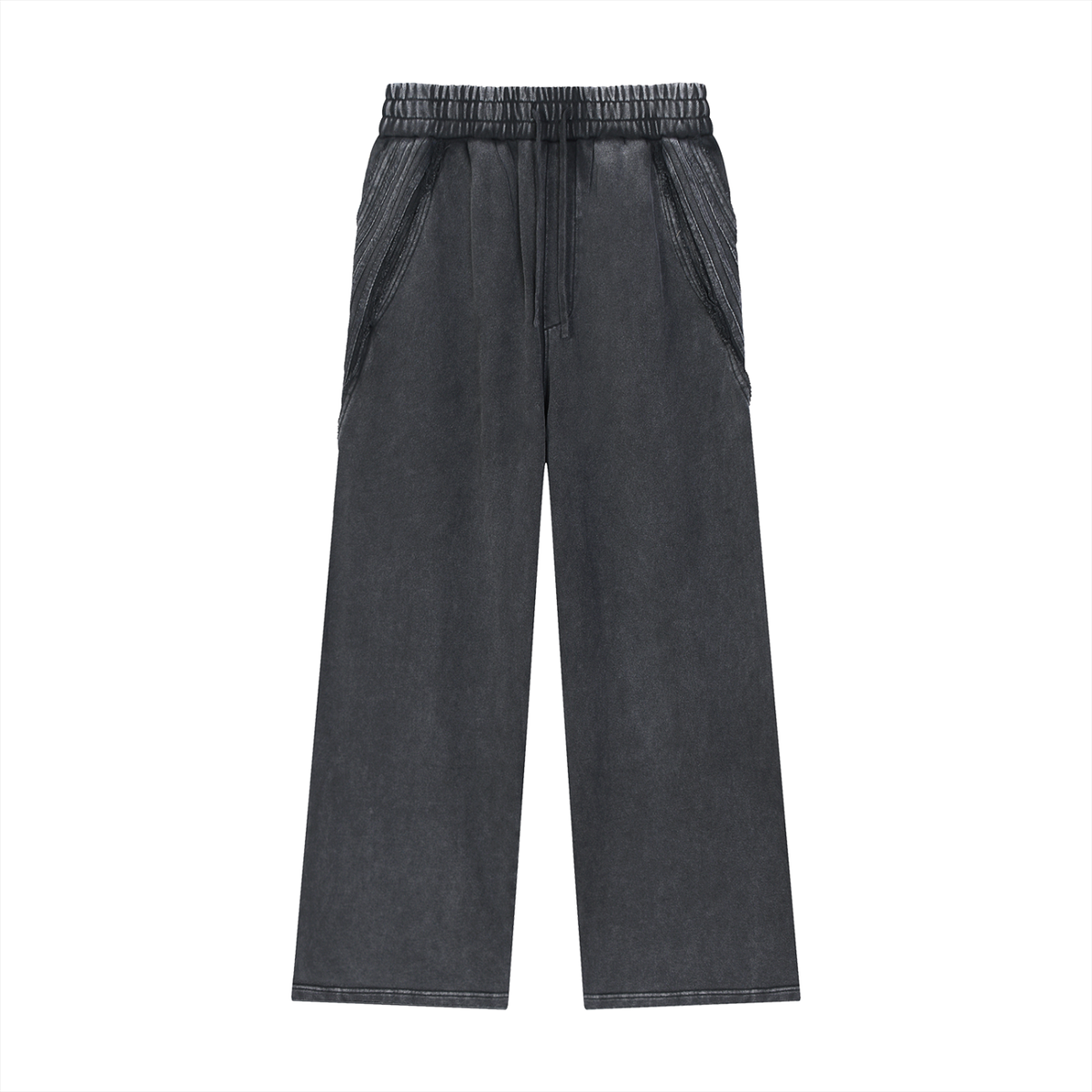 STILL. Vintage Washed Tape Raw Edge Sweatpants in Black