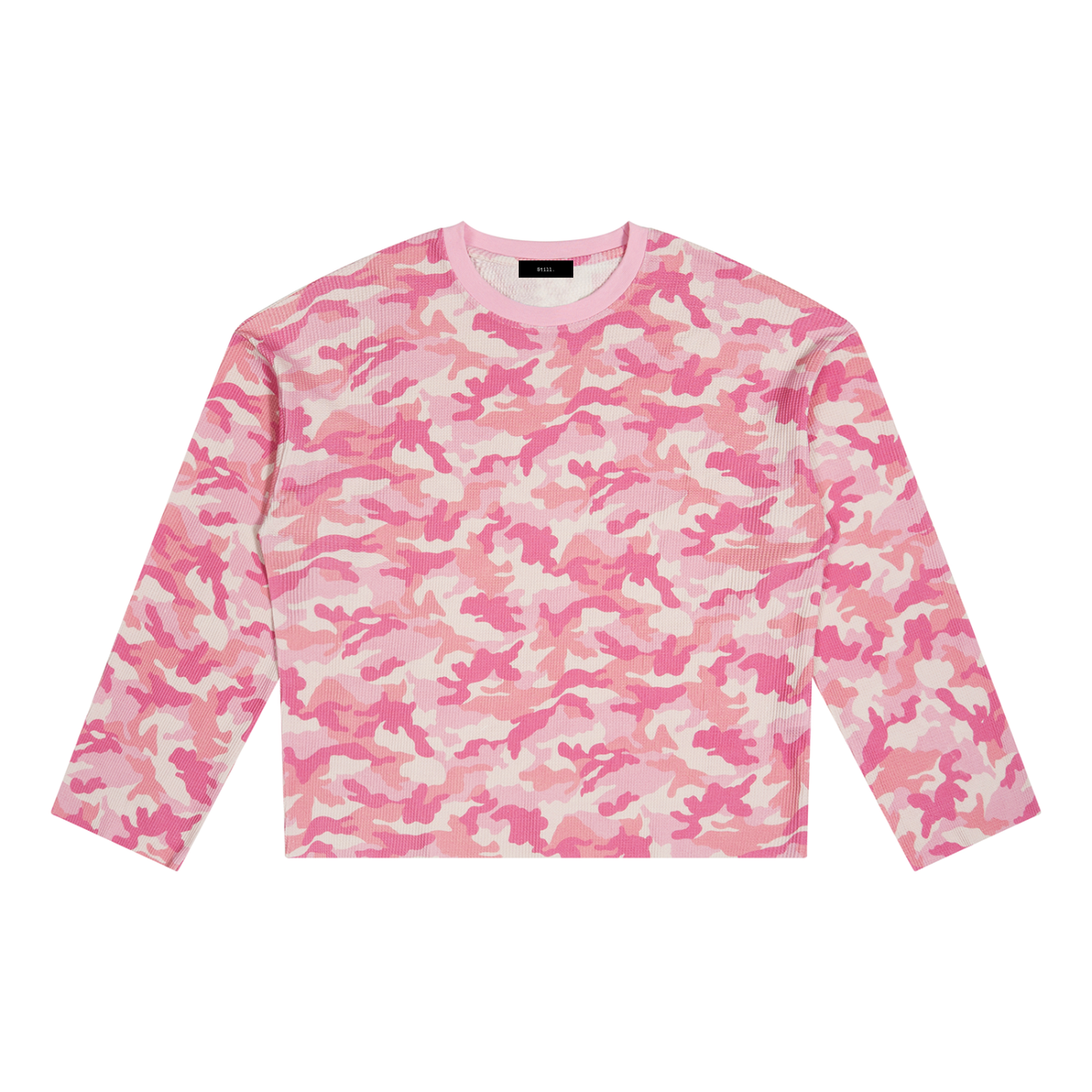 STILL. Unisex Camo Waffle Raw Edge Long Sleeve T-Shirt in Pink Camo