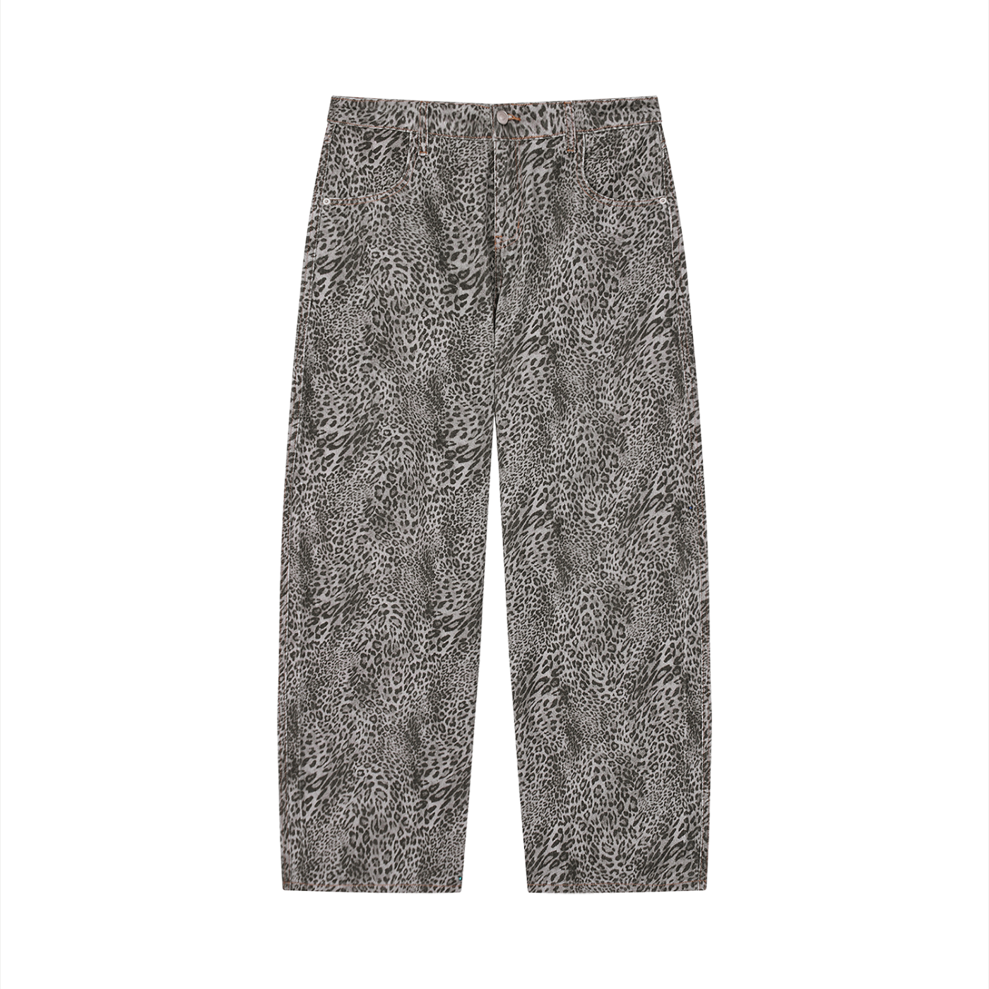 STILL. Leopard Wide Leg Jeans — vintage wash leopard print cotton denim