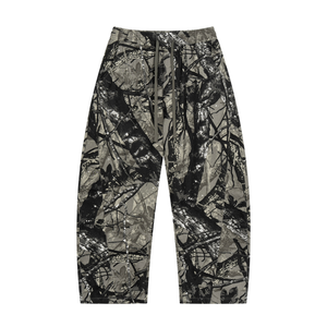 STILL. Unisex Tree Camo Barrel Leg Pants in Grey Tree Camo