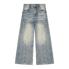 STILL. Women's Panelled Wide Leg Jeans in Vintage Wash Blue