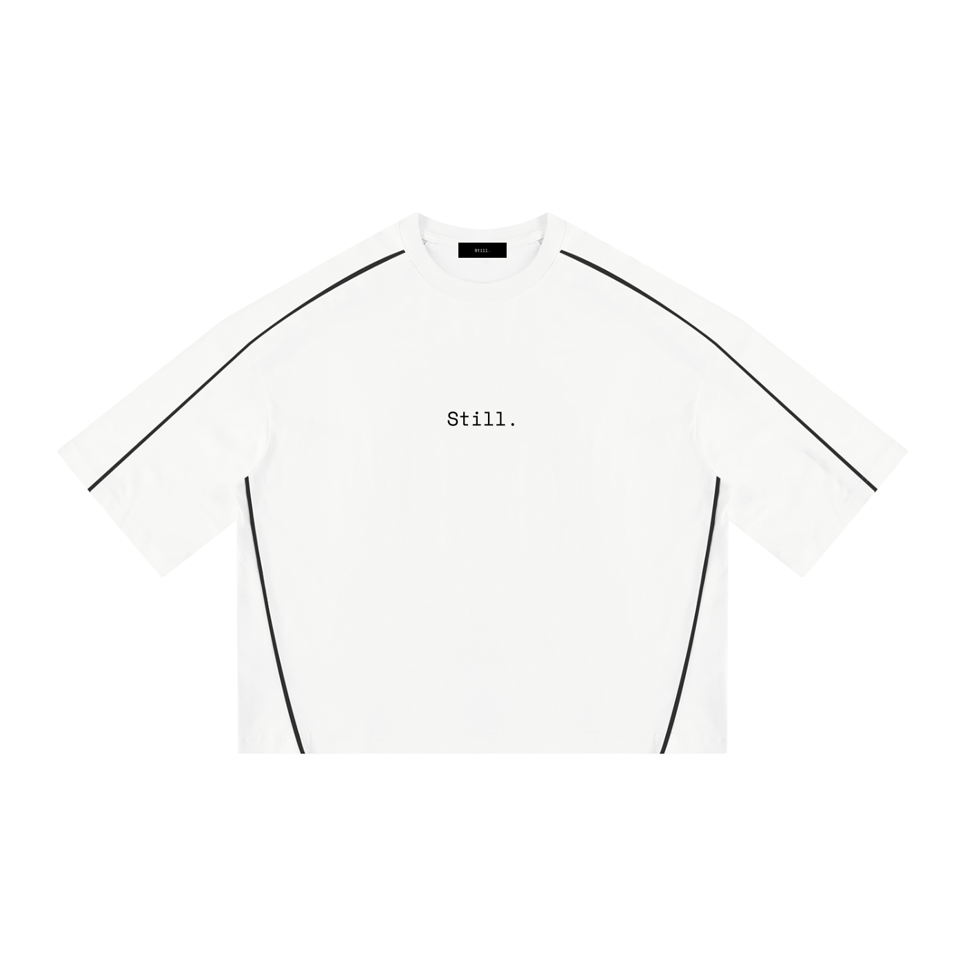 STILL. Heavyweight Boxy Piping T-Shirt — boxy heavyweight cotton tee with tonal piping