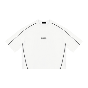 STILL. Heavyweight Boxy Piping T-Shirt — boxy heavyweight cotton tee with tonal piping