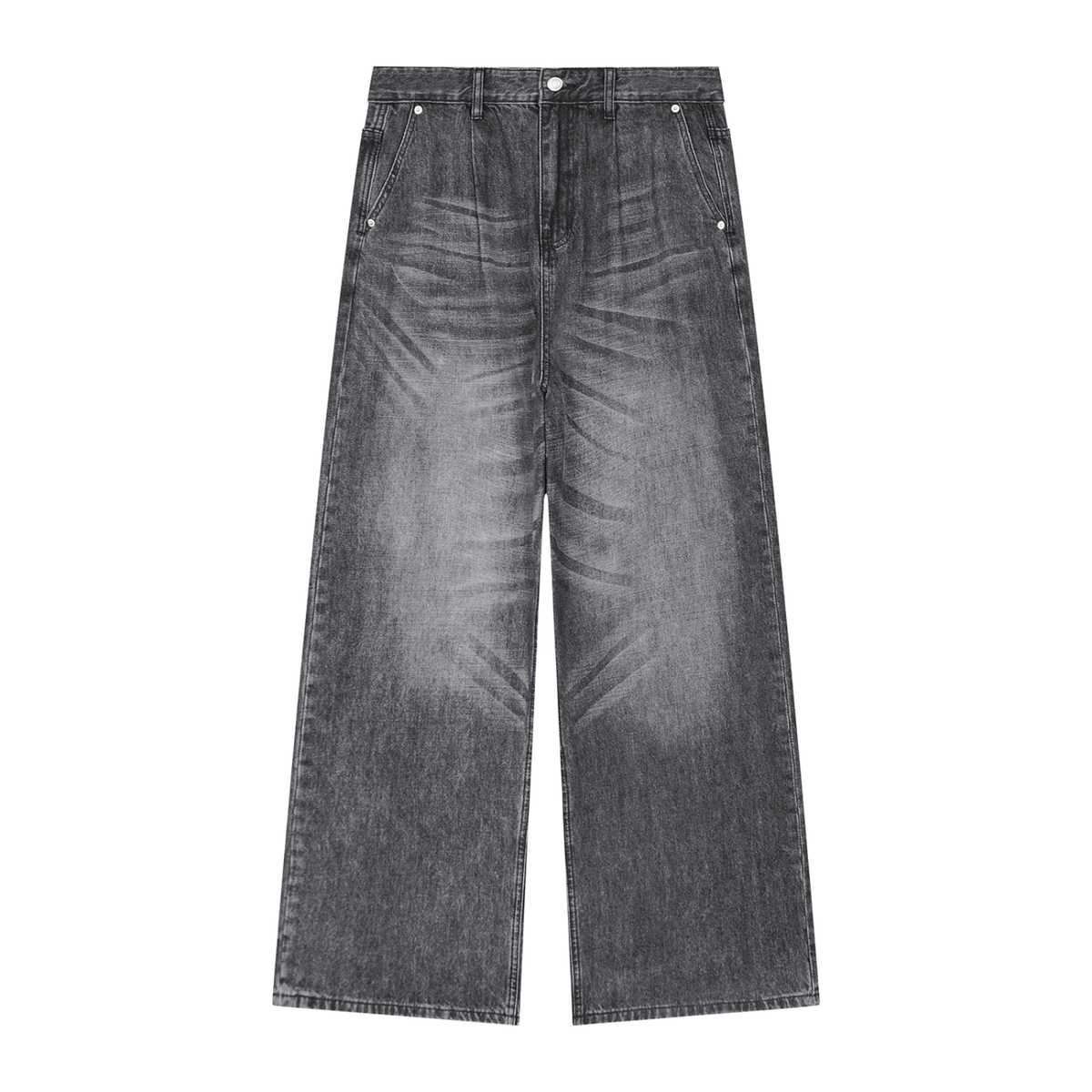 STILL. Men's Pleated Wide Leg Jeans in Black
