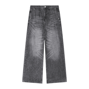 STILL. Men's Pleated Wide Leg Jeans in Black