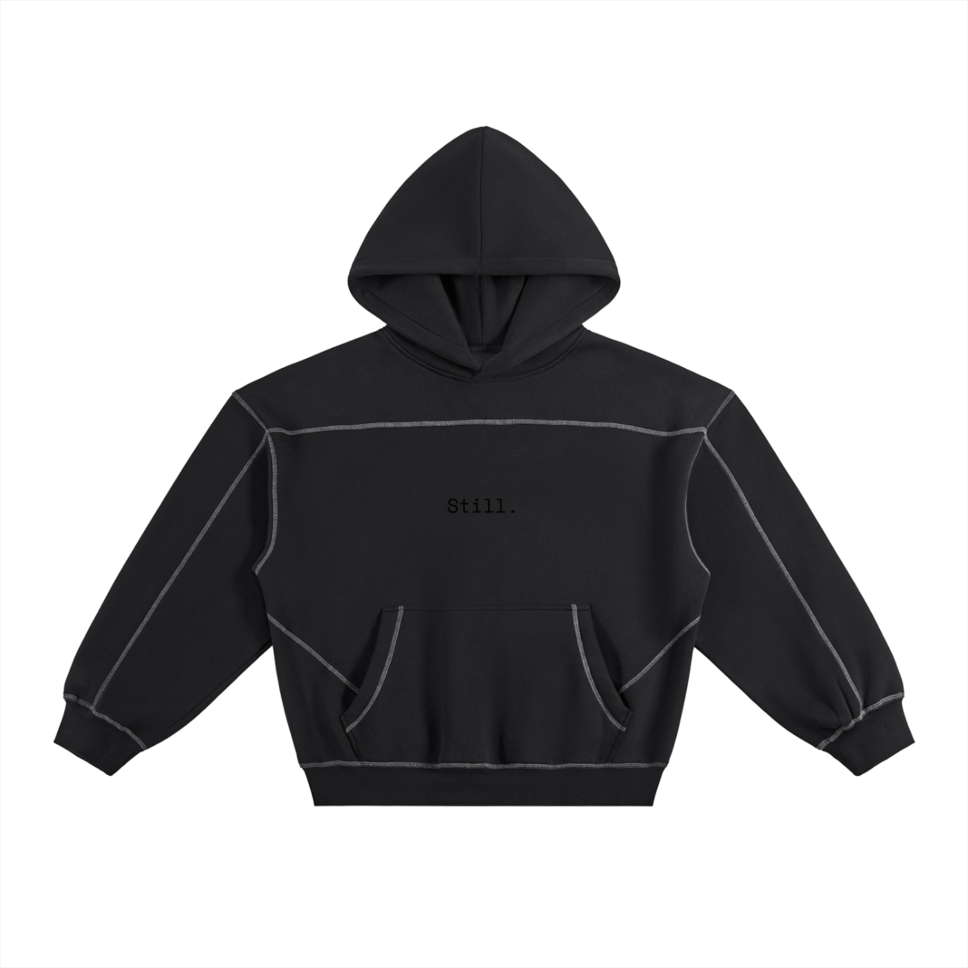 Contrast-Stitched Boxy Fleece Hoodie image 6