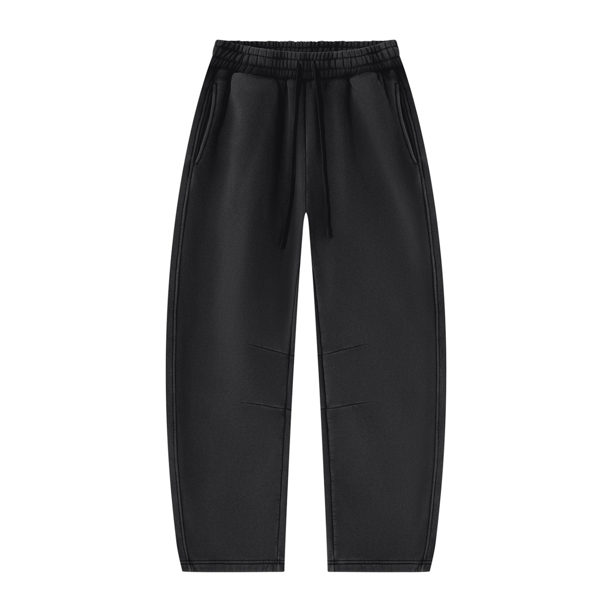 STILL. Unisex Vintage Wash Barrel Leg Fleece Sweatpants in Black