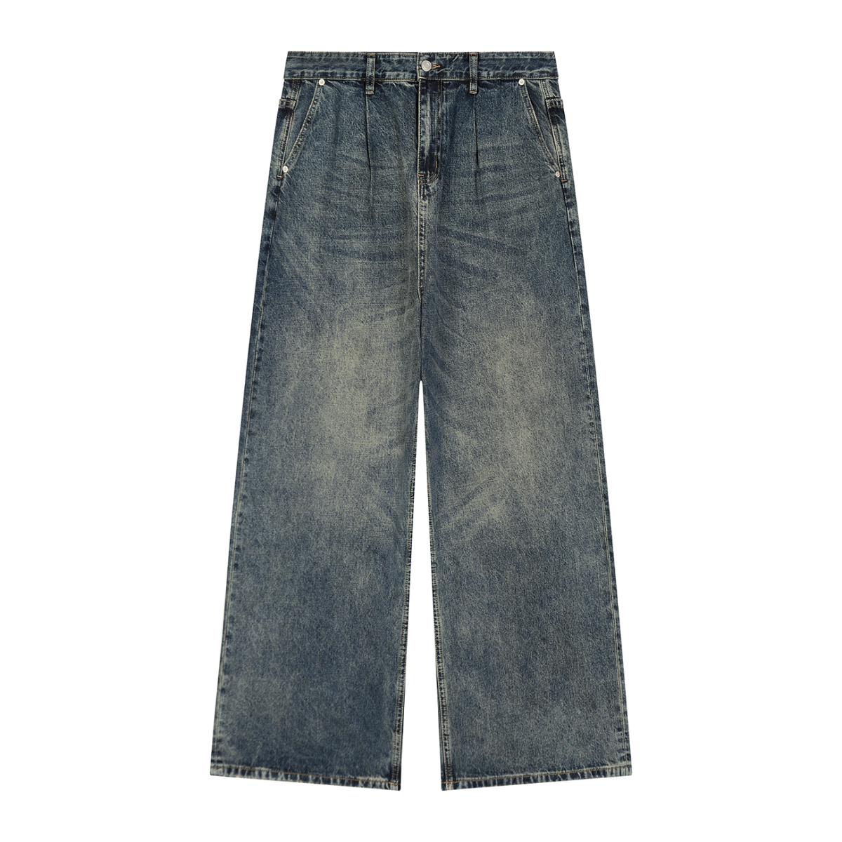 STILL. Men's Pleated Wide Leg Jeans in Vintage Wash Blue